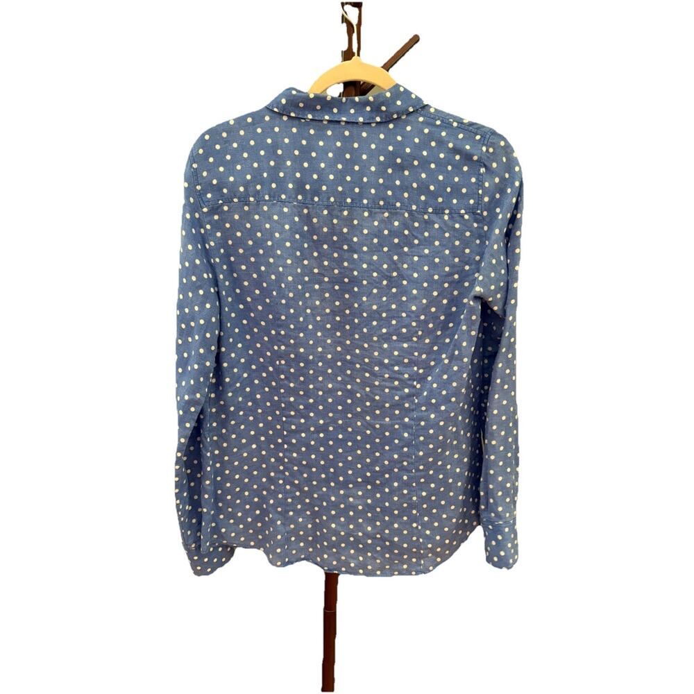 J Crew Linen Women’s Blue And White Polka Dot Button Down Shirt - Picture 3 of 4